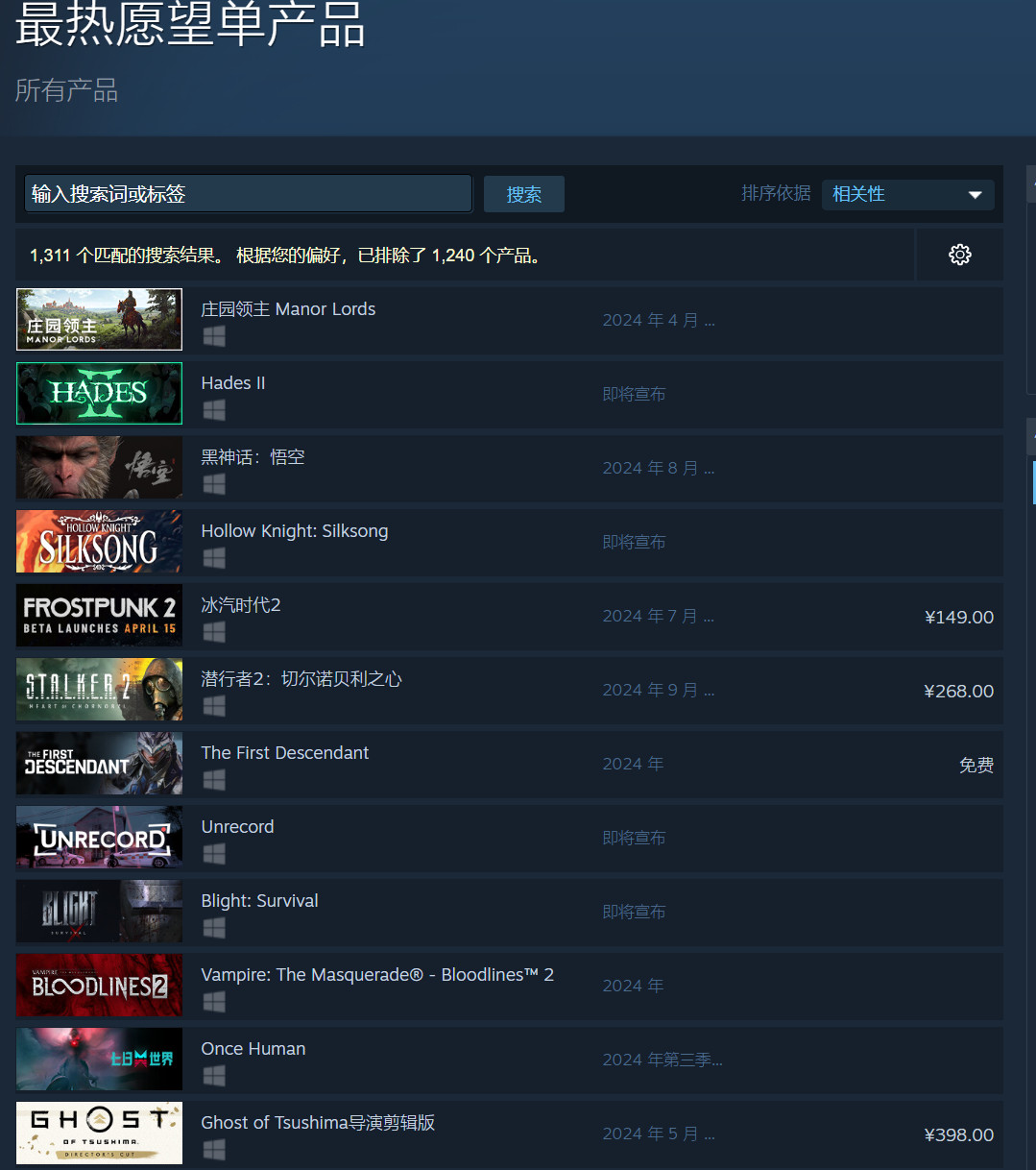 《潛行者2》目前是Steam愿望單第六大游戲