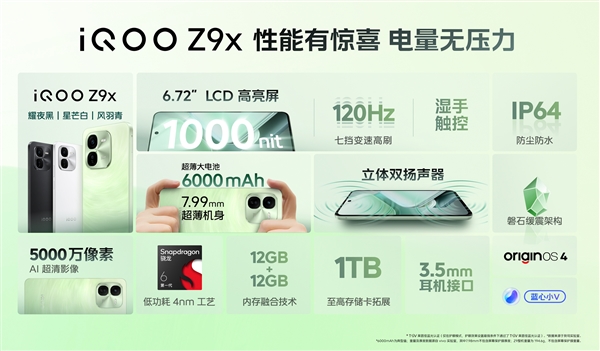 亮度高的LCD屏手機(jī)！iQOO Z9x發(fā)布：1149元起