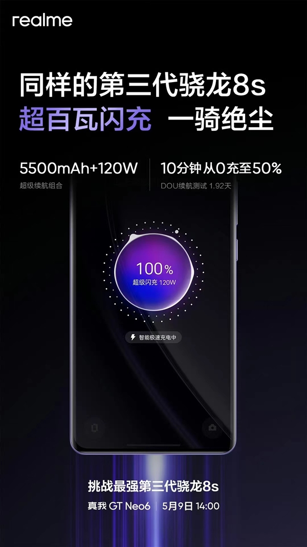 驍龍8s Gen3閃充之王！真我GT Neo6快充一騎絕塵