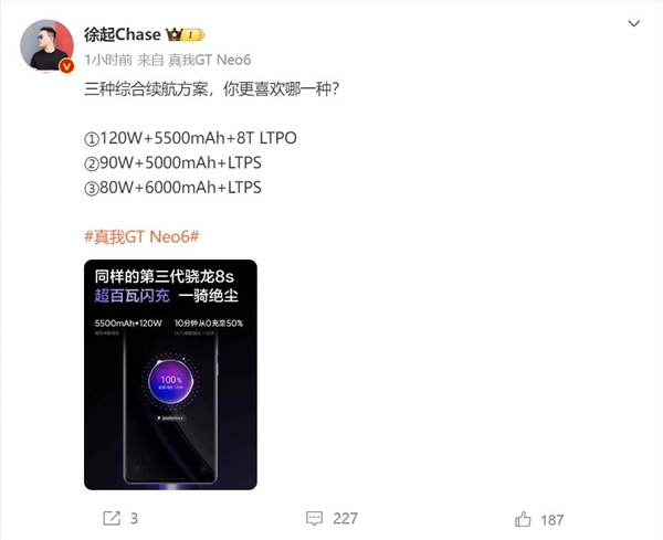 驍龍8s Gen3閃充之王！真我GT Neo6快充一騎絕塵