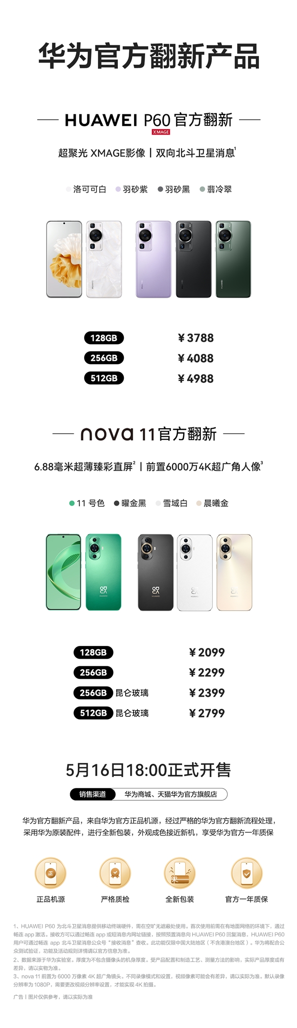 華為P60、nova 11官翻機上架：2099元起！