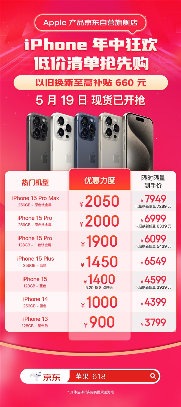 現(xiàn)貨高狂降2050元！京東iPhone 15 Pro系列到手價(jià)4599元起：以舊換新至高立減660元