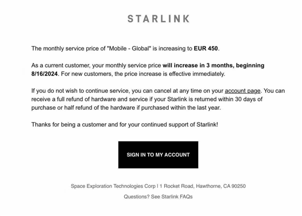 漲幅100%！SpaceX上調(diào)星鏈月費(fèi)：速度媲美4G 貴3500元+