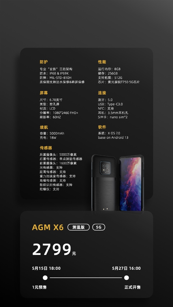 2799元！AGM X6三防旗艦發(fā)布：人為進(jìn)水保修 系統(tǒng)無廣告