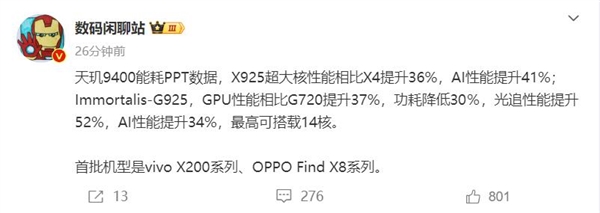 聯(lián)發(fā)科強手機芯片！天璣9400全球首發(fā)Arm X925超大核