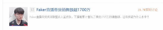 《英雄聯(lián)盟》Faker直播帶貨！銷售額超1700萬