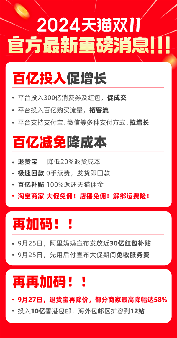 天貓雙11迎來兩個(gè)重磅好消息！淘寶全量上線微信支付  退貨寶高降幅達(dá)58%