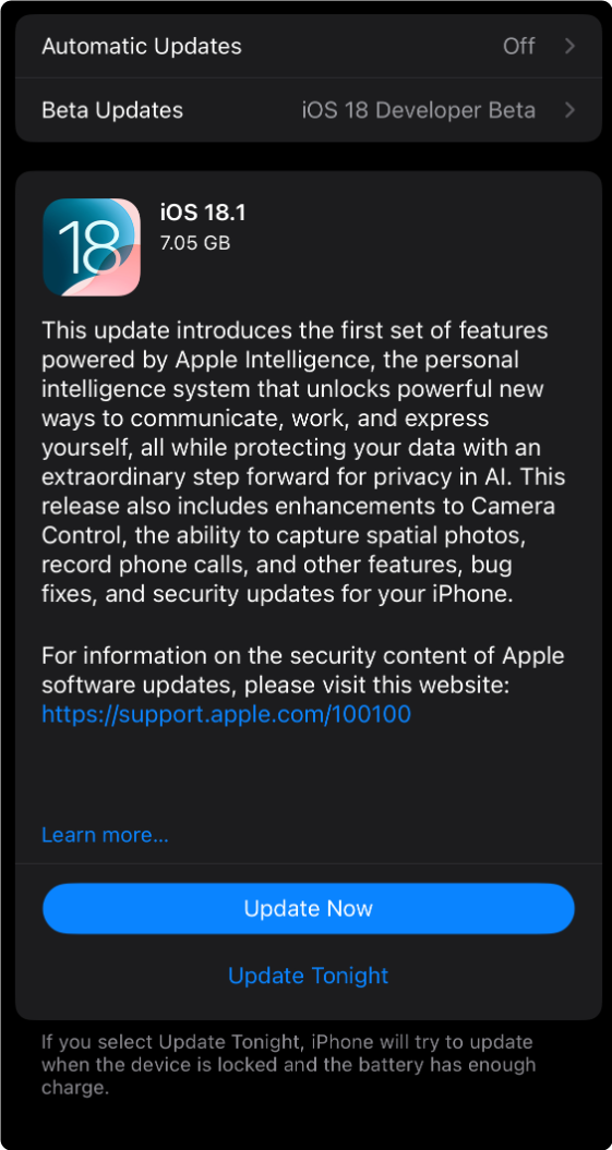 蘋果發(fā)布iOS 18.1準(zhǔn)正式版升級！緊急修復(fù)iPhone 16系列隨機(jī)重啟Bug