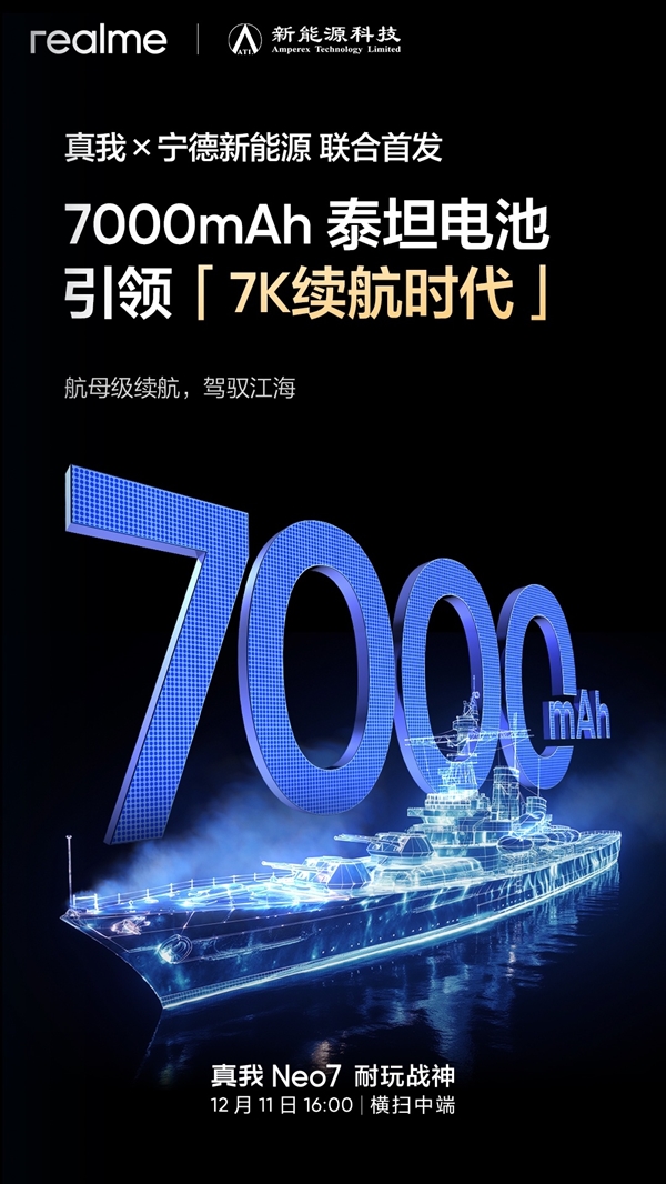 智能手機進入7K續(xù)航時代！真我Neo7首發(fā)7000mAh泰坦電池