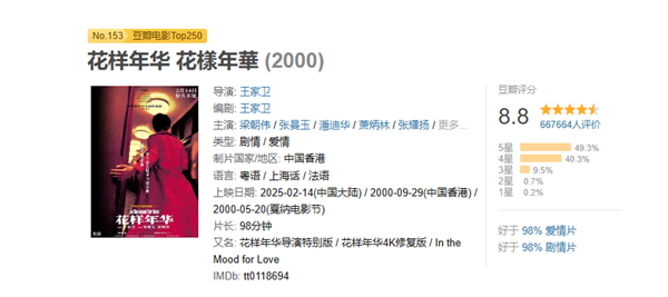 史上最長(zhǎng)版本！王家衛(wèi)《花樣年華》25周年導(dǎo)演特別版定檔2月14日：4K高清修復(fù)